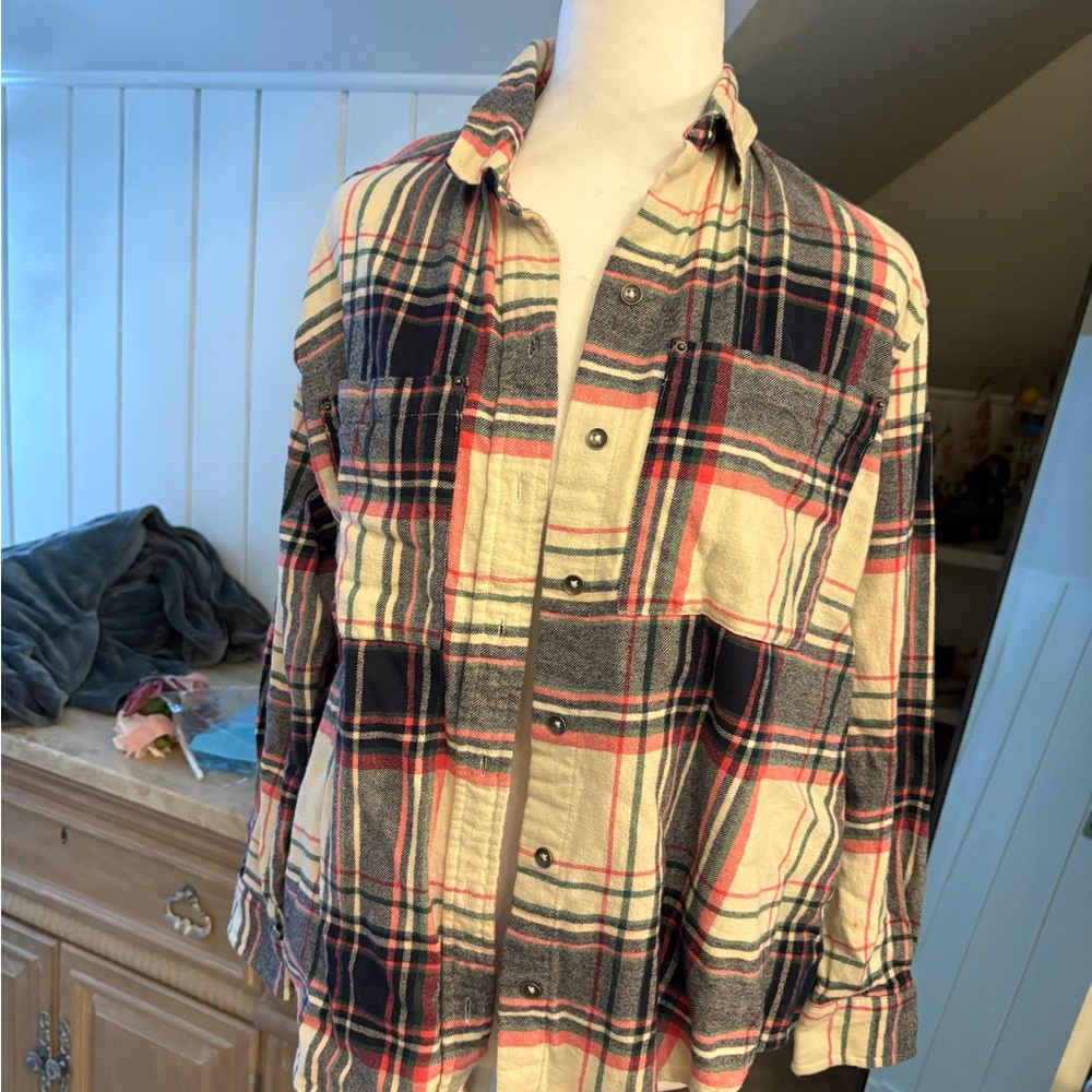 SO Plaid Button-Up Shirt - Pink, Black, Cream